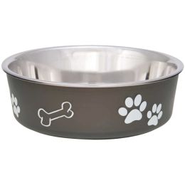 Loving Pets Stainless Steel & Espresso Dish with Rubber Base - Medium - 6.75" Diameter