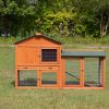 Large Wooden Rabbit Hutch Indoor and Outdoor Bunny Cage with a Removable Tray and a Waterproof Roof;  Orange Red