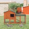 Large Wooden Rabbit Hutch Indoor and Outdoor Bunny Cage with a Removable Tray and a Waterproof Roof;  Orange Red