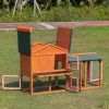 Large Wooden Rabbit Hutch Indoor and Outdoor Bunny Cage with a Removable Tray and a Waterproof Roof;  Orange Red