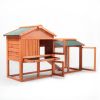 Large Wooden Rabbit Hutch Indoor and Outdoor Bunny Cage with a Removable Tray and a Waterproof Roof;  Orange Red