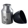 Plastic Fin Cap Pet Travel Water Bottle in Stainless Steel; Small; Silver and Black