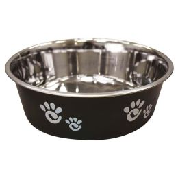 Spot Barcelona Stainless Steel Paw Print Dog Bowl Licorice 64 Ounces