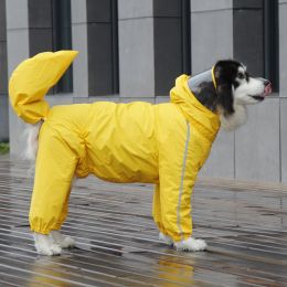 Covered tail dog raincoat large dog full package golden hair big dog clothes four foot pet supplies (Color: Yellow)