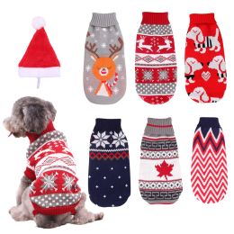 Christmas reindeer maple leaf snowflake festival pet clothes high neck knitting sweater dog cat clothing winter coat (Color: Red reindeer)