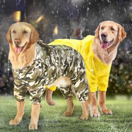 Golden hair raincoat dog Samoye medium-sized large dog border dog raincoat full package four foot pet big dog clothes (Color: Yellow reflective four-legged raincoat)