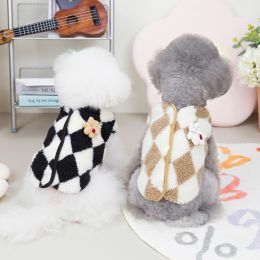 Pet clothing New dog clothing Pet clothing Autumn and winter clothing Cat clothing Cotton padded clothes Wholesale 22 diamond grid flannelette (Color: 22 diamond check cashmere sweater-brown)