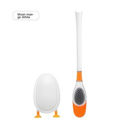 Creative duckling; diving duck; toilet brush; silicone brush; hole free toilet; wall hanging cleaning; 2 brushes (colour: white)