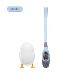 Creative duckling; diving duck; toilet brush; silicone brush; hole free toilet; wall hanging cleaning; 2 brushes (colour: Blue)