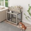 Furniture Style Dog Crate Side Table on Wheels with Double Doors and Lift Top.