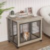 Furniture Style Dog Crate Side Table on Wheels with Double Doors and Lift Top.